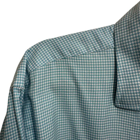 J. McLaughlin Men's Teal Houndstooth Button Up Superfine 100 2 Ply Shirt, XL - Picture 4 of 8